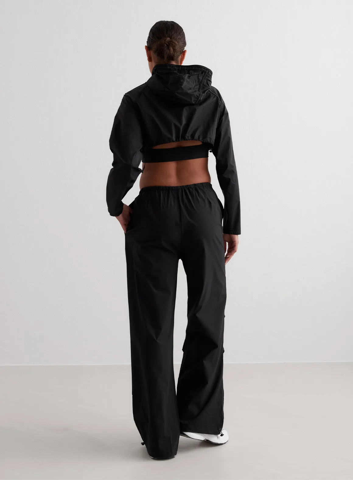 Black Windbreaker Plain Parachute Pants