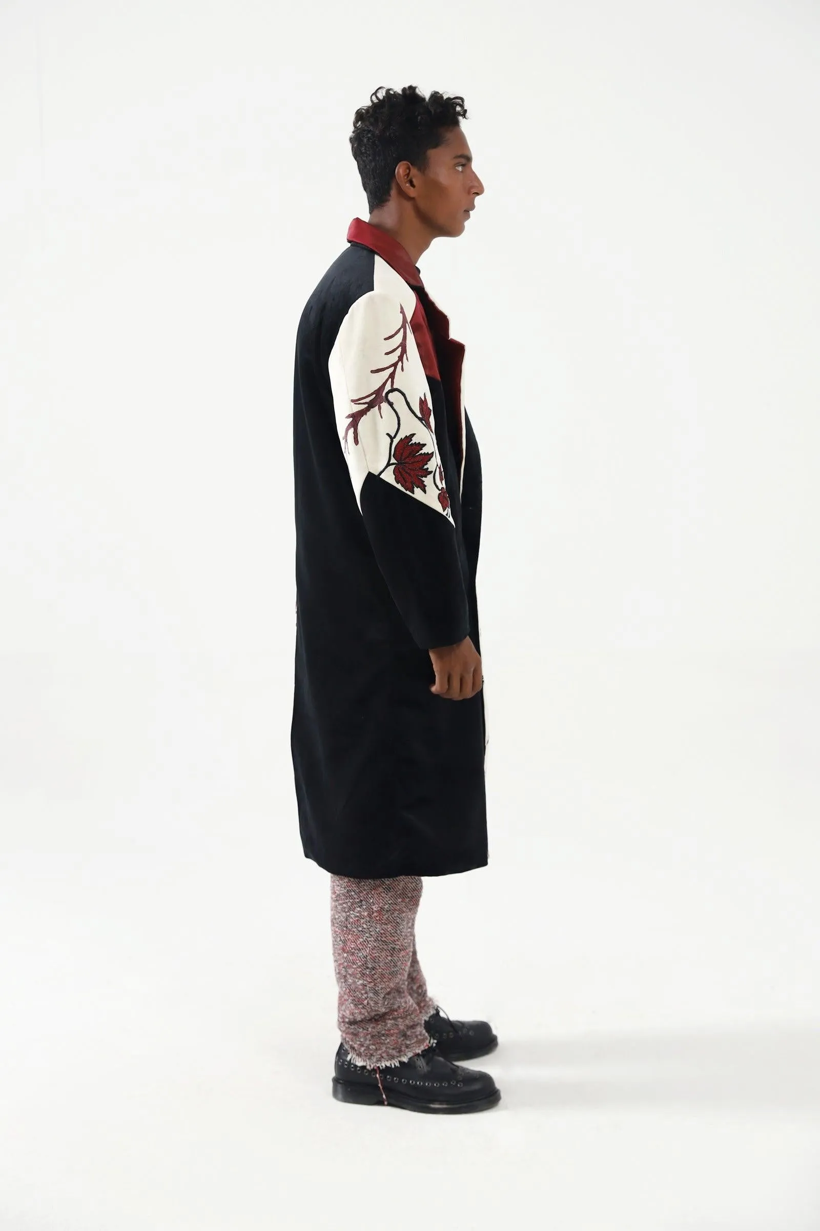 BLOCK PRINTED VELVET LONG COAT