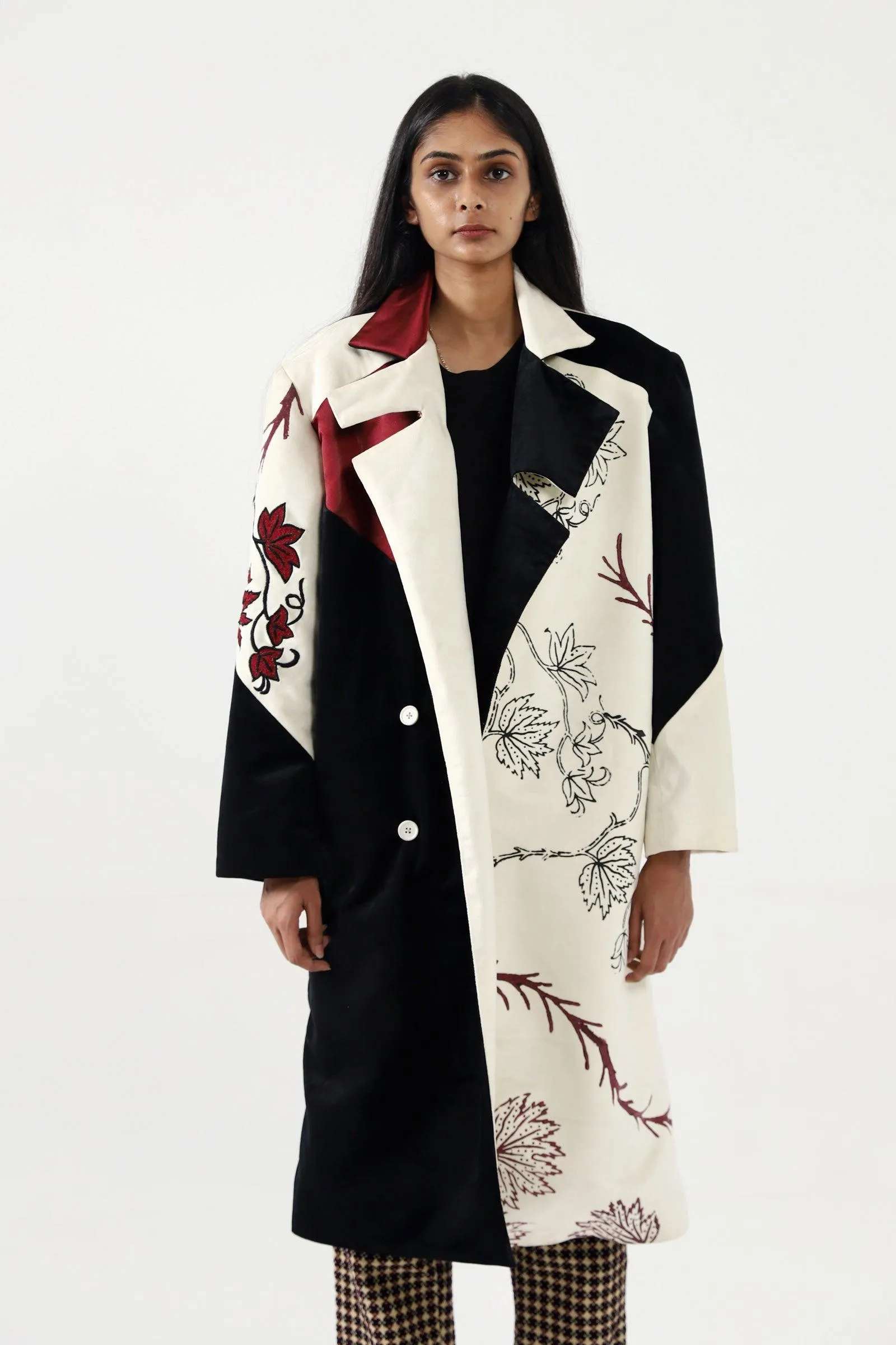 BLOCK PRINTED VELVET LONG COAT