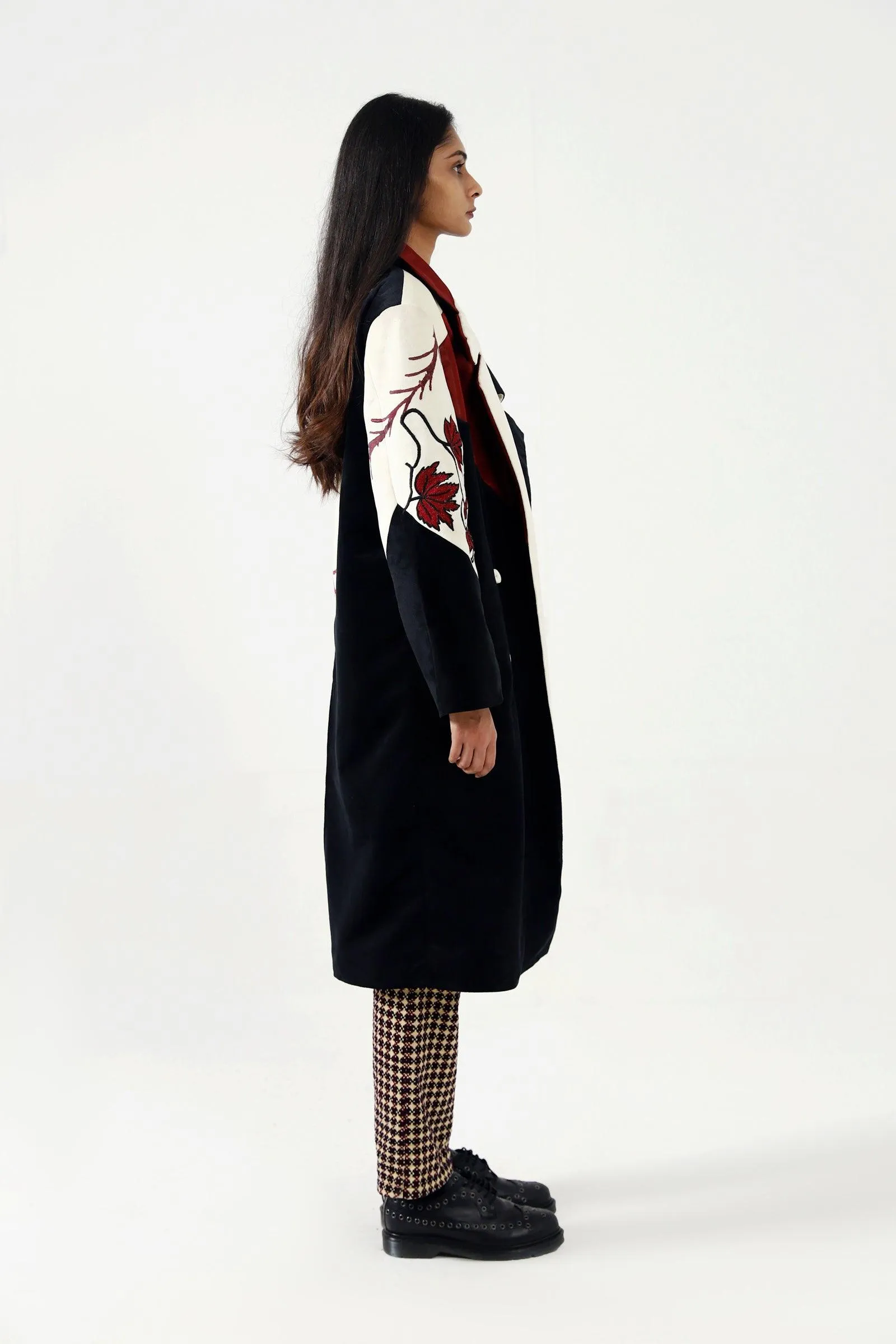 BLOCK PRINTED VELVET LONG COAT