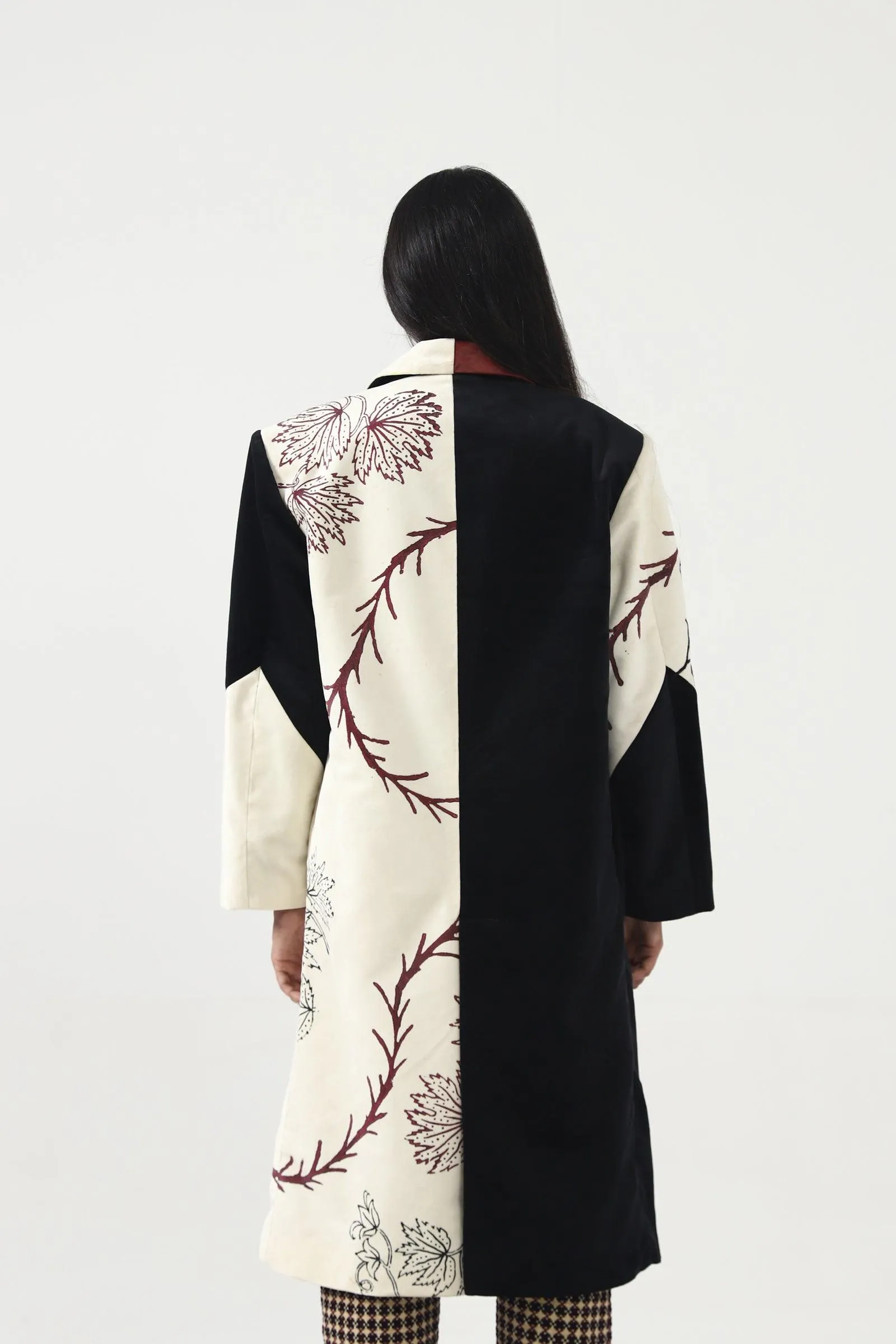 BLOCK PRINTED VELVET LONG COAT