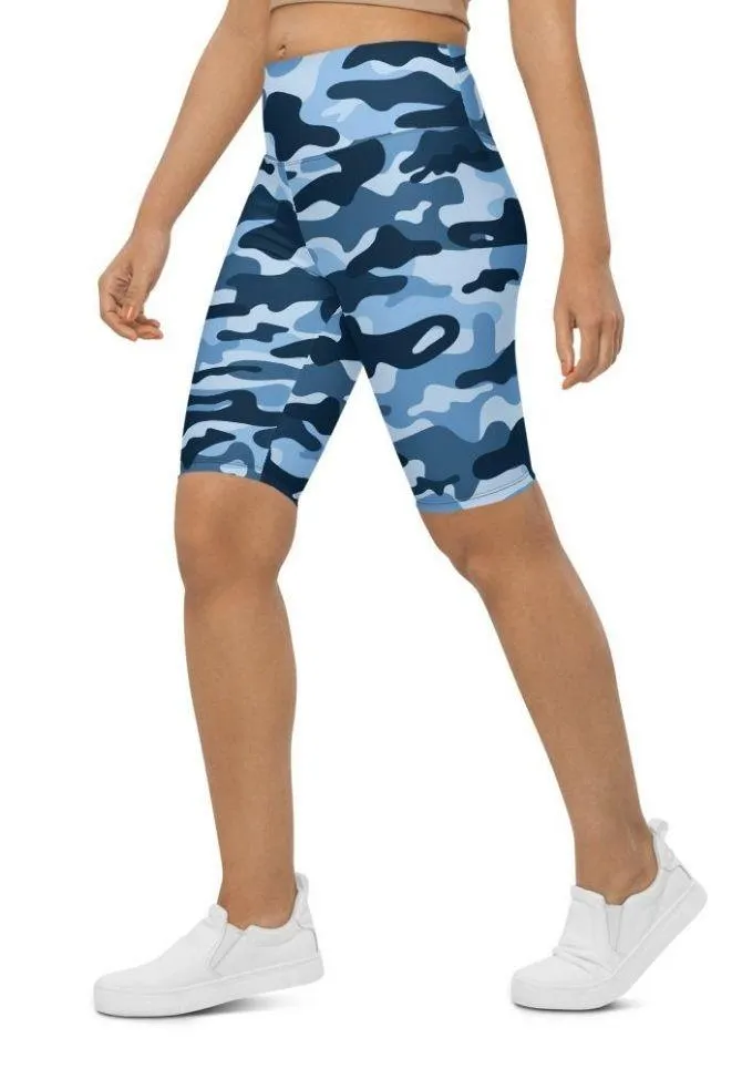 Blue Camo Biker Shorts