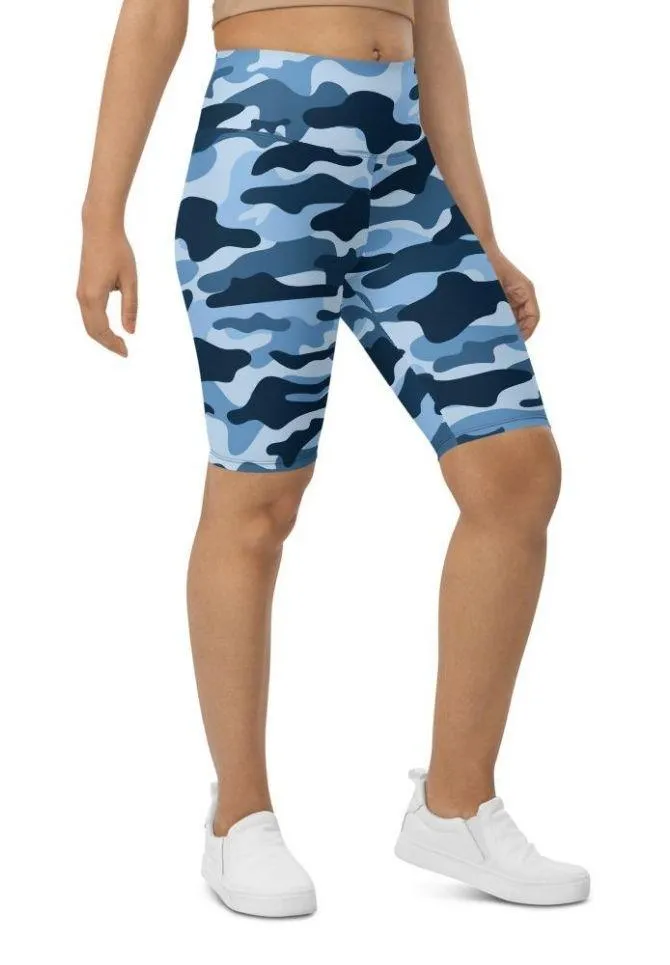 Blue Camo Biker Shorts