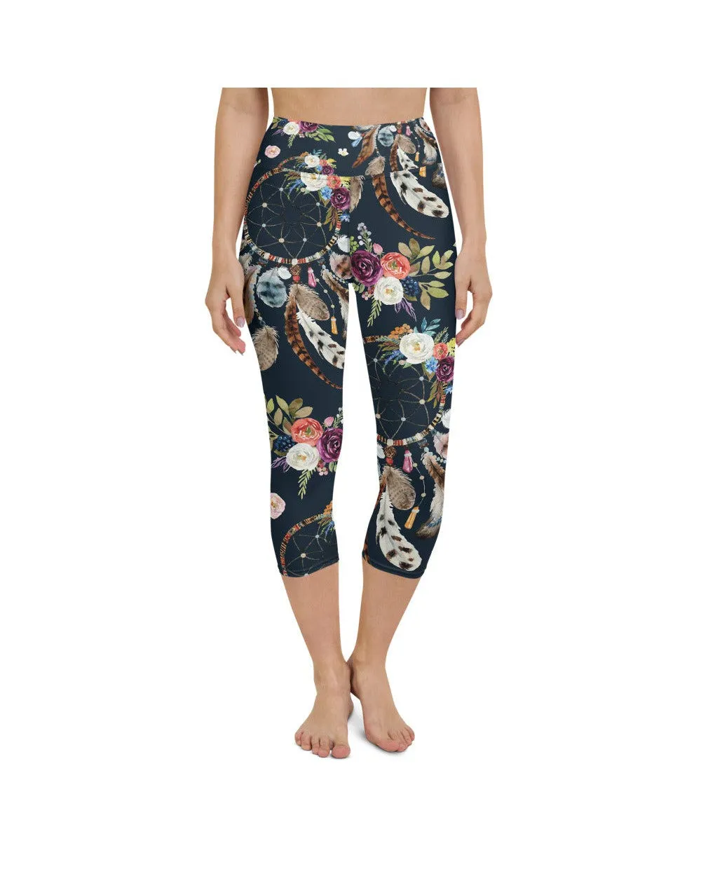 Boho Dreamcatcher and Flowers Yoga Capris