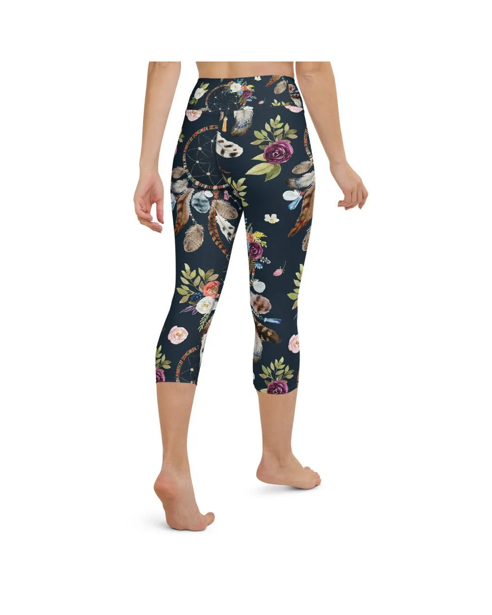 Boho Dreamcatcher and Flowers Yoga Capris