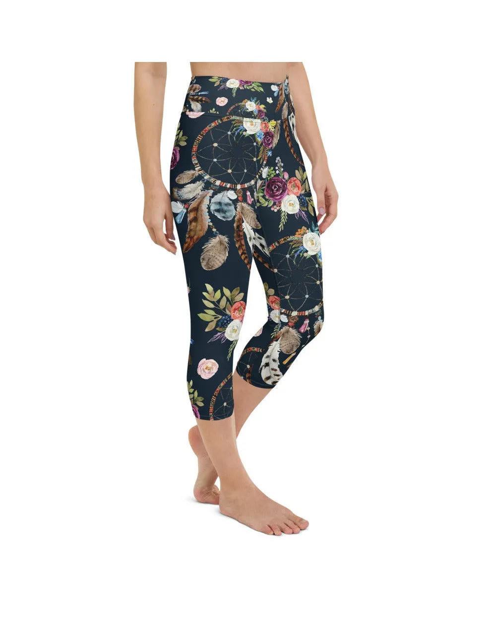 Boho Dreamcatcher and Flowers Yoga Capris