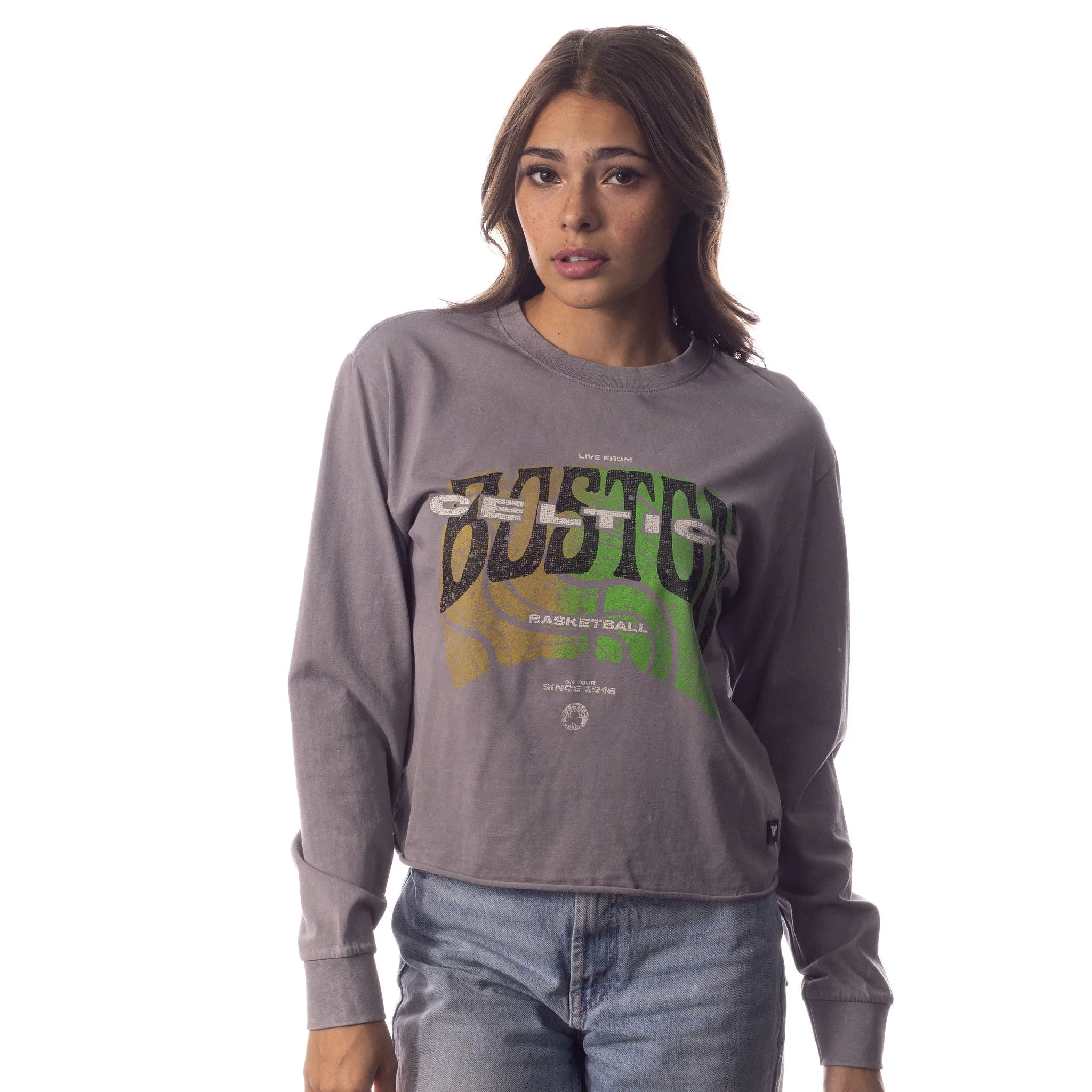 Boston Celtics Woman's L/S Crop Tee - Grey