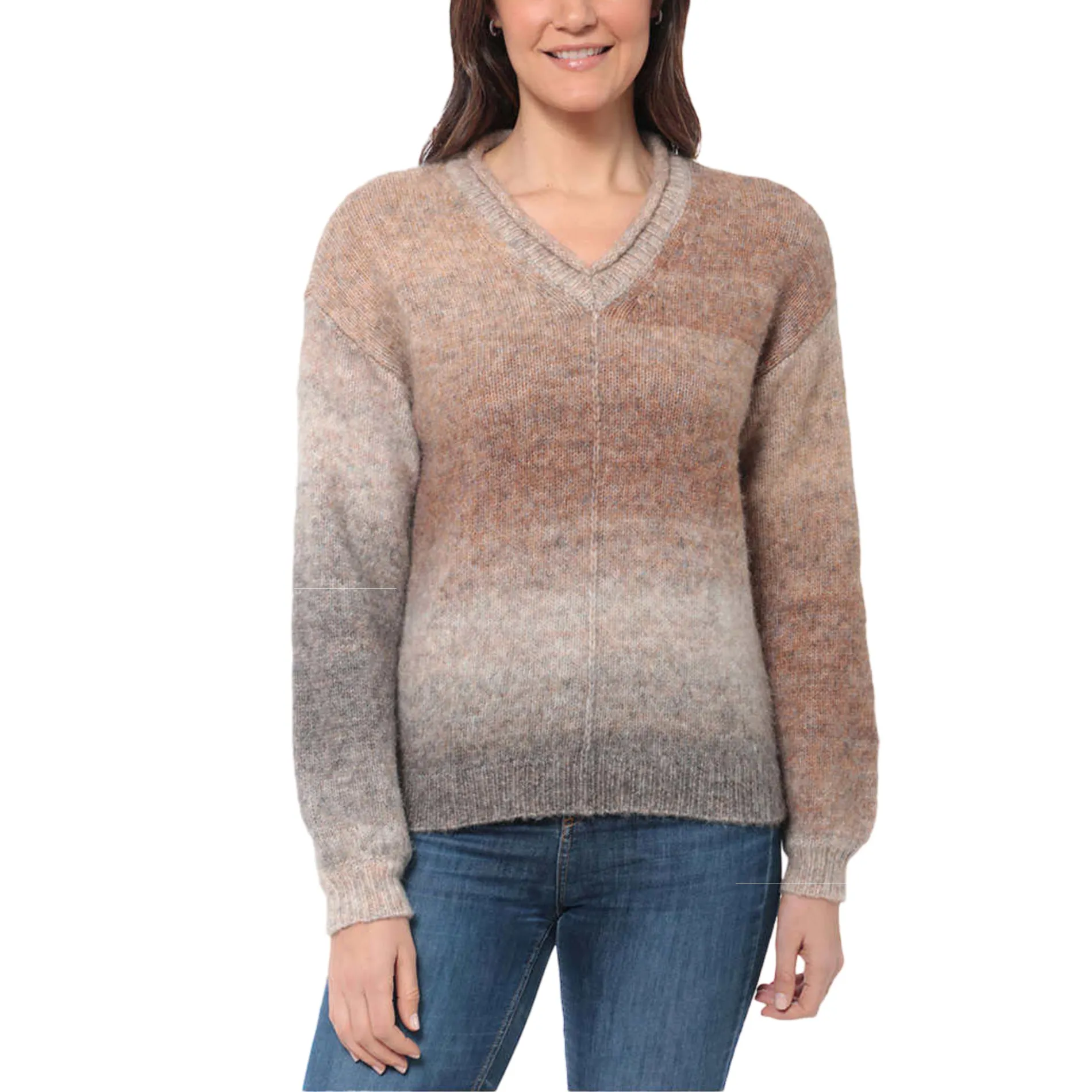 Briggs Women's Cozy V-Neck Ombre Knitt Sweater