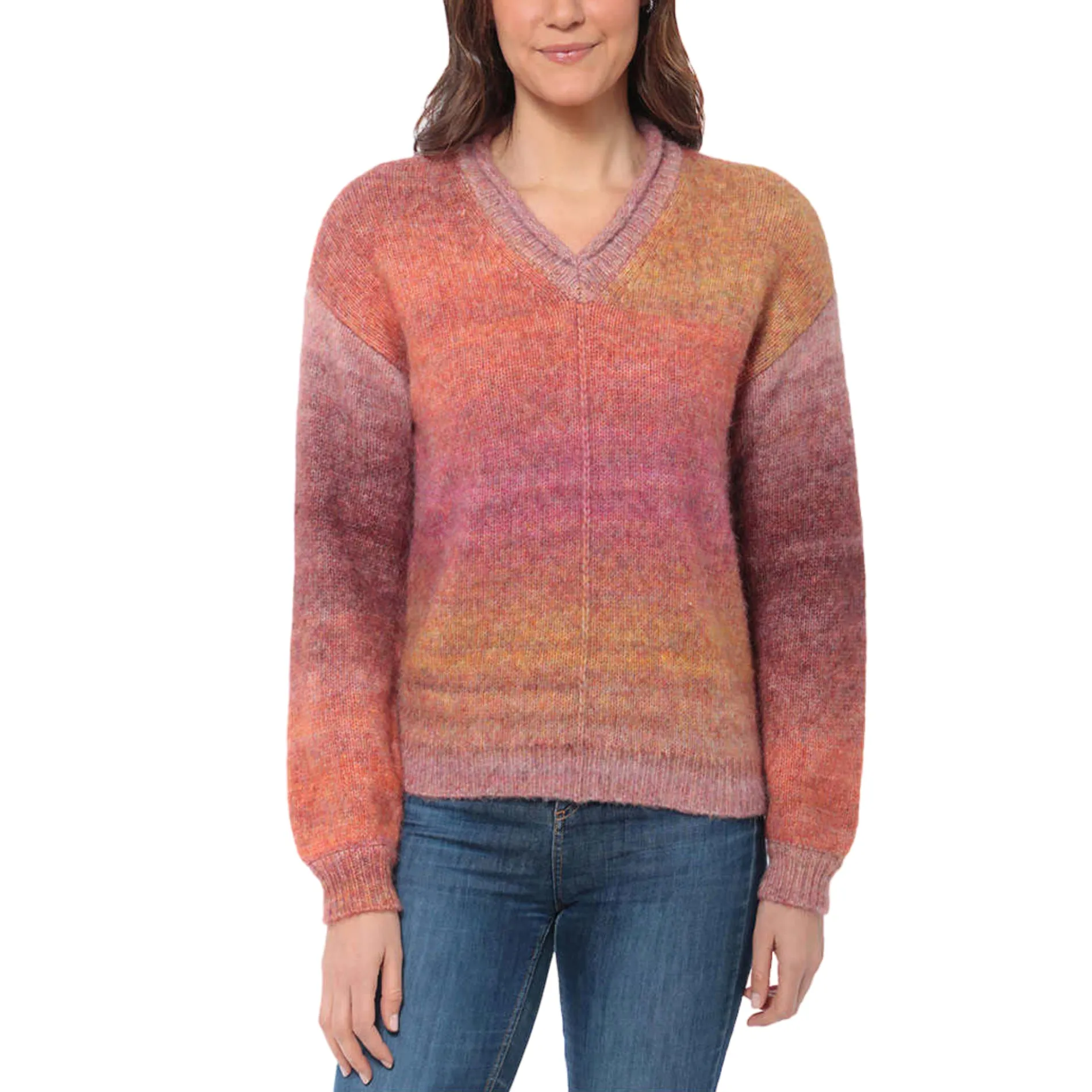 Briggs Women's Cozy V-Neck Ombre Knitt Sweater