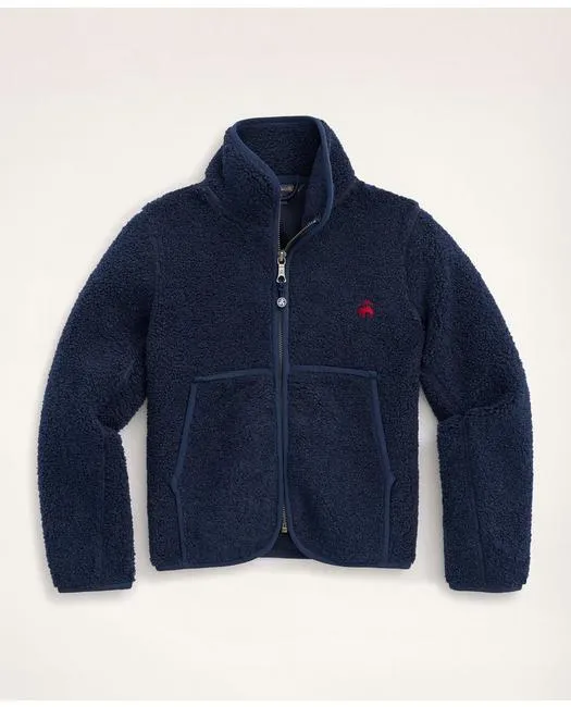 Brooks Brothers Boys Teddy Fleece Zip Jacket Navy