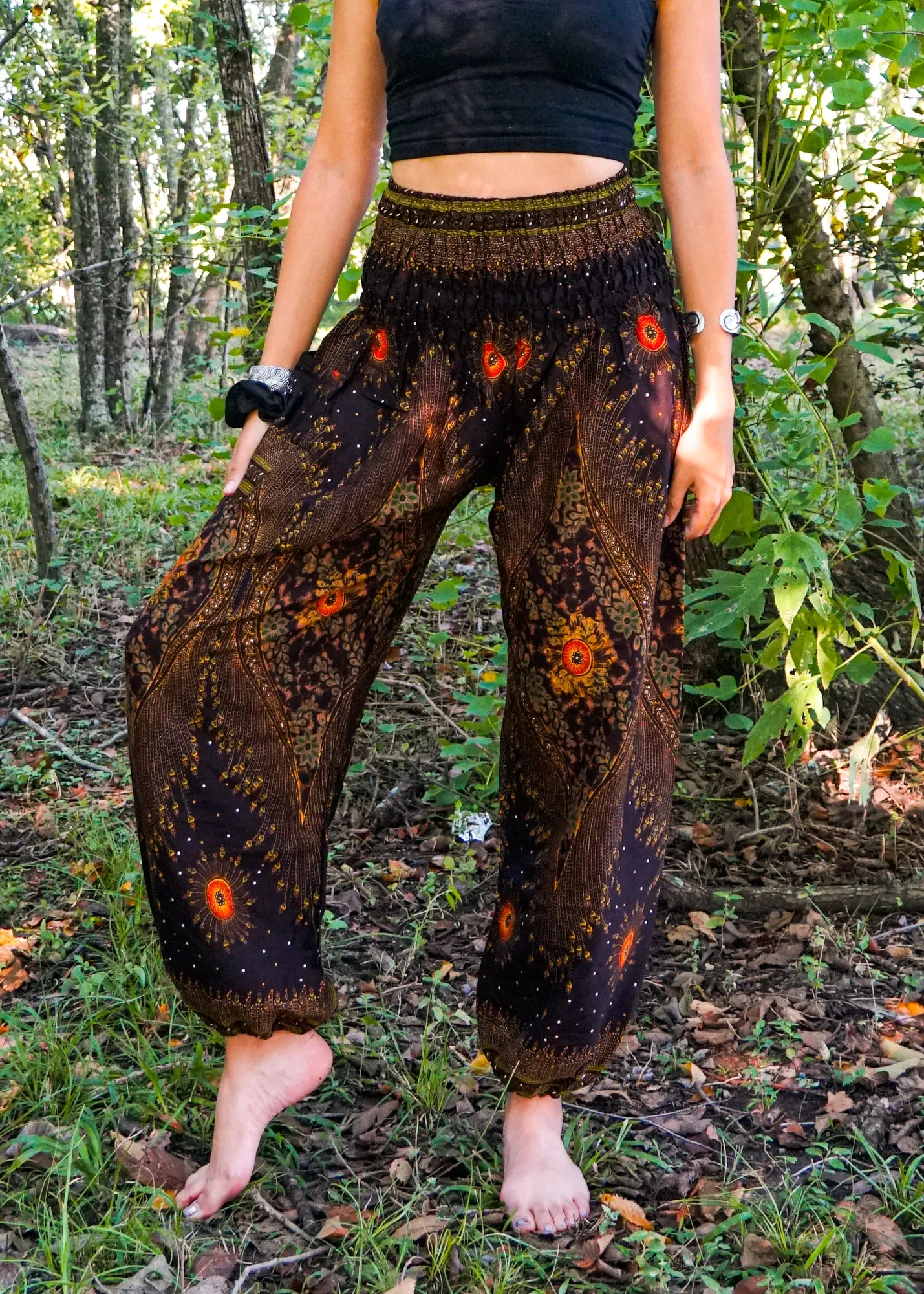 Brown Peacock Eyes Harem Pants