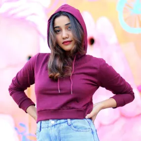 Burgundy Crop Hoodie - Regular Fit - Plain