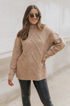 Camel Textured Mock Neck Sweater