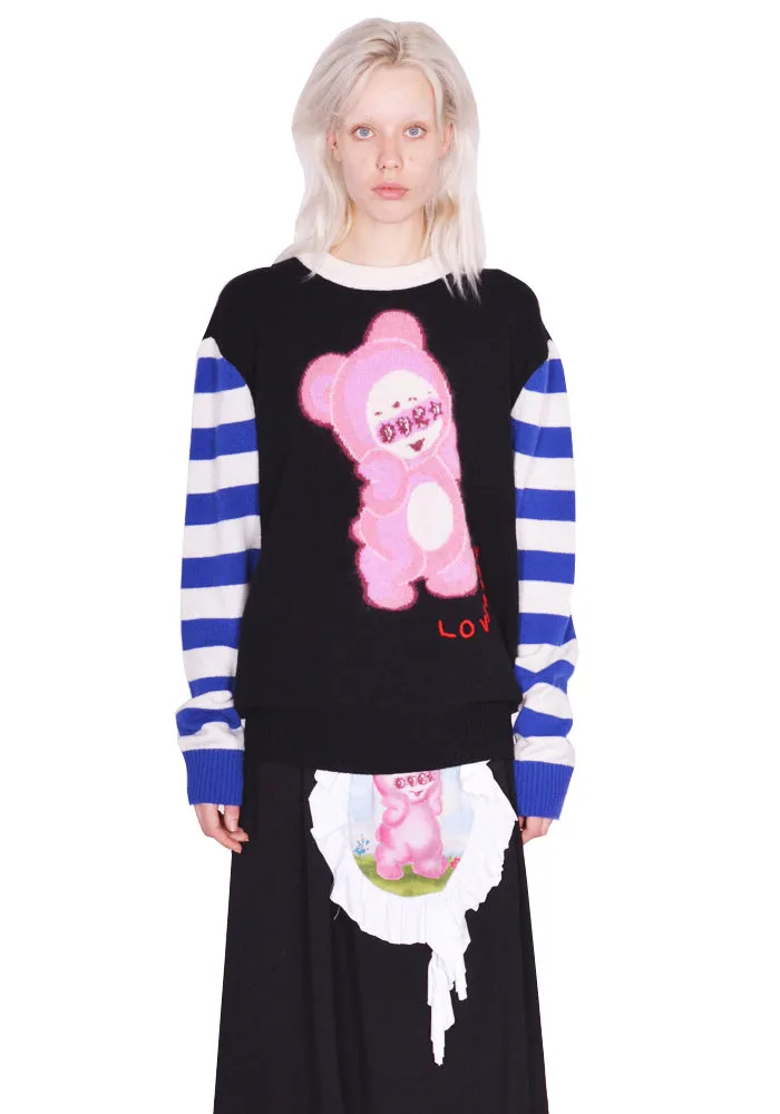 CHARLES JEFFREY LOVERBOY 32090901 CUTE GROMLIN KNIT SWEATER BLACK/BLUE/ECRU