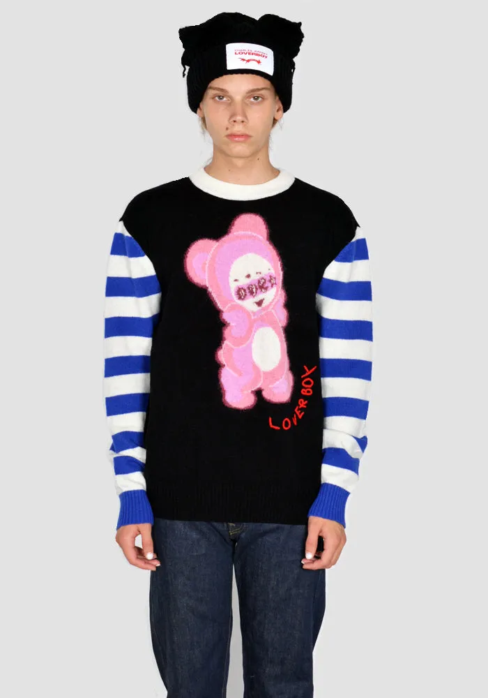 CHARLES JEFFREY LOVERBOY 32090901 CUTE GROMLIN KNIT SWEATER BLACK/BLUE/ECRU