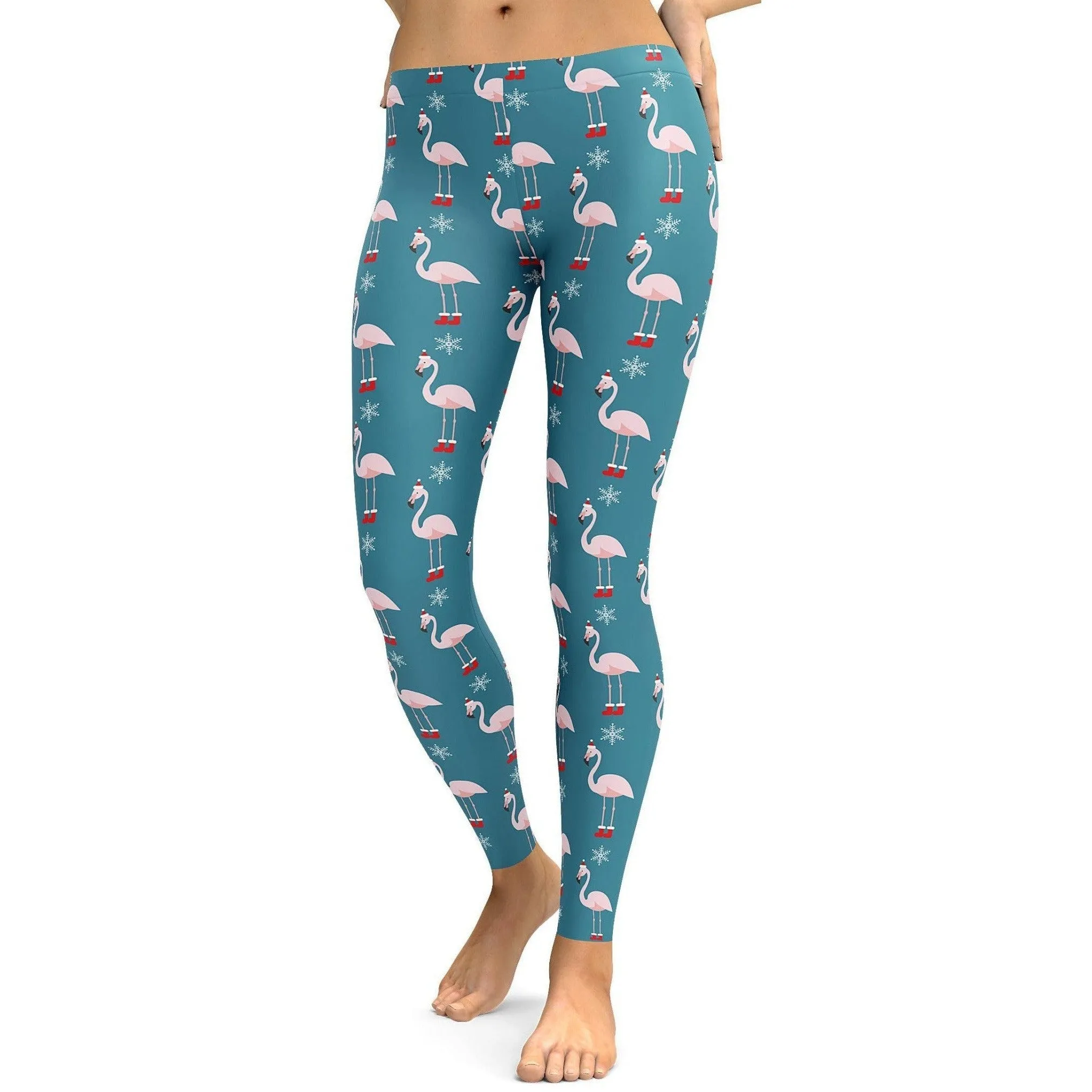 Christmas Flamingo Patterned Leggings