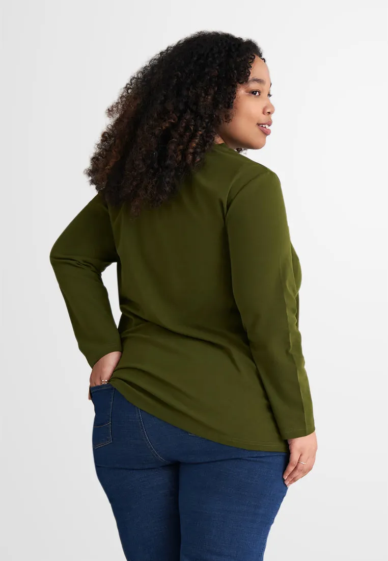 Clarissa Premium Cotton Long Sleeve Tshirt - Army Green