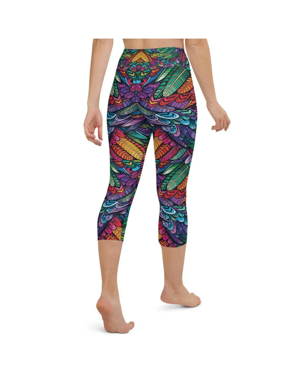 Colorful Feathers Yoga Capris