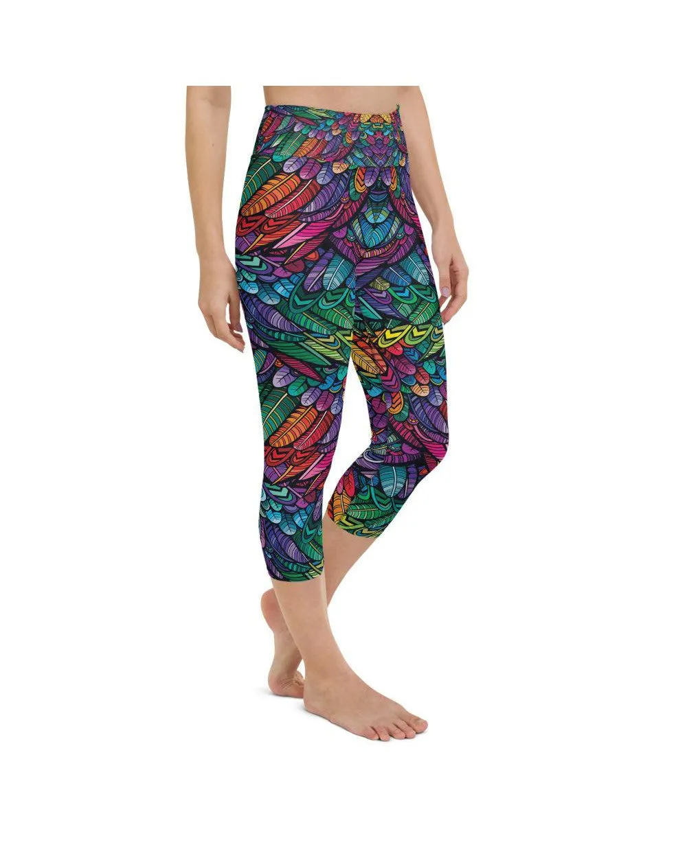 Colorful Feathers Yoga Capris