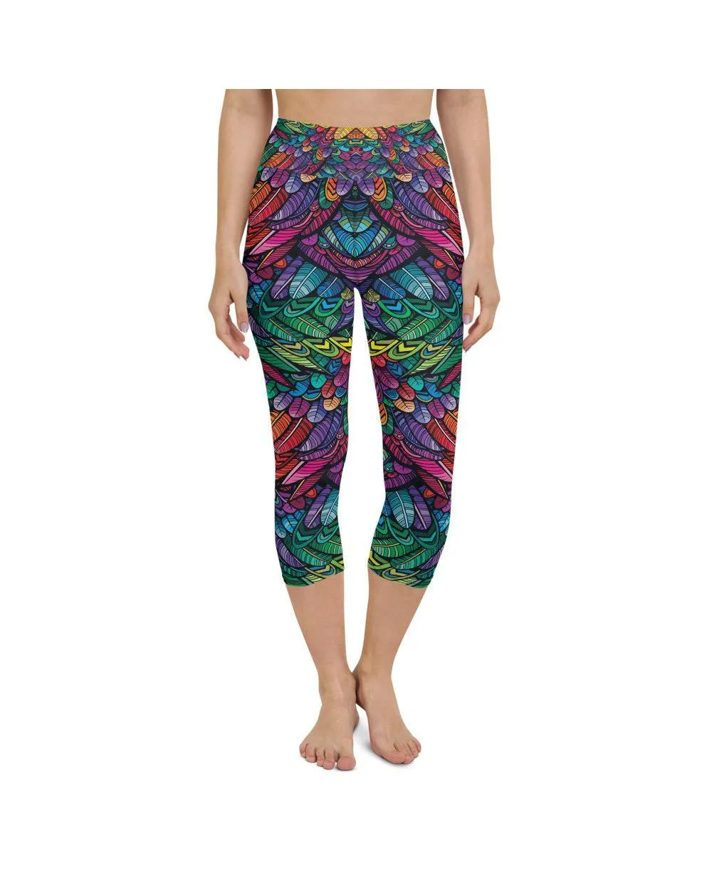 Colorful Feathers Yoga Capris