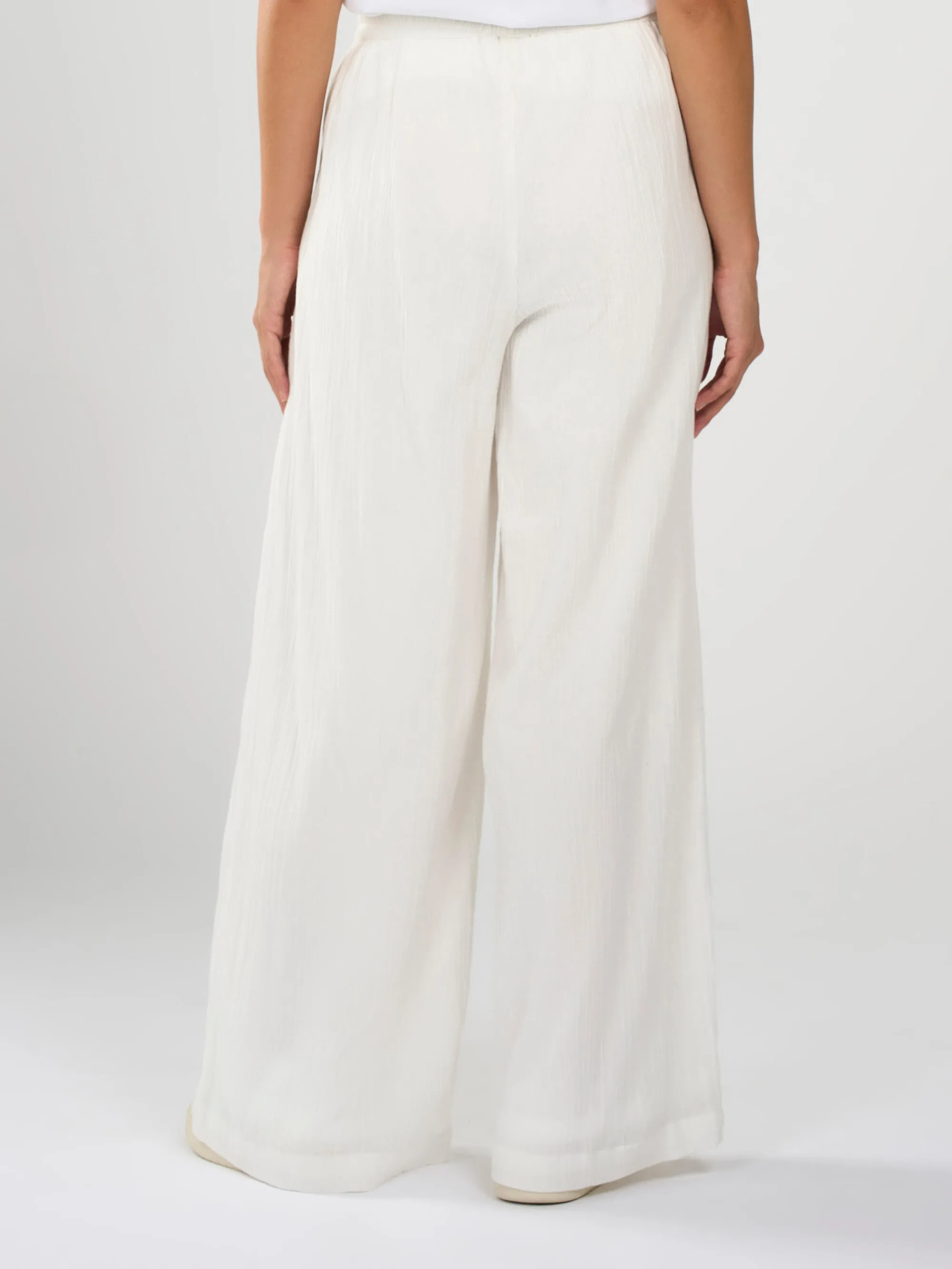 Cotton crepe elastic waist pants - Snow White