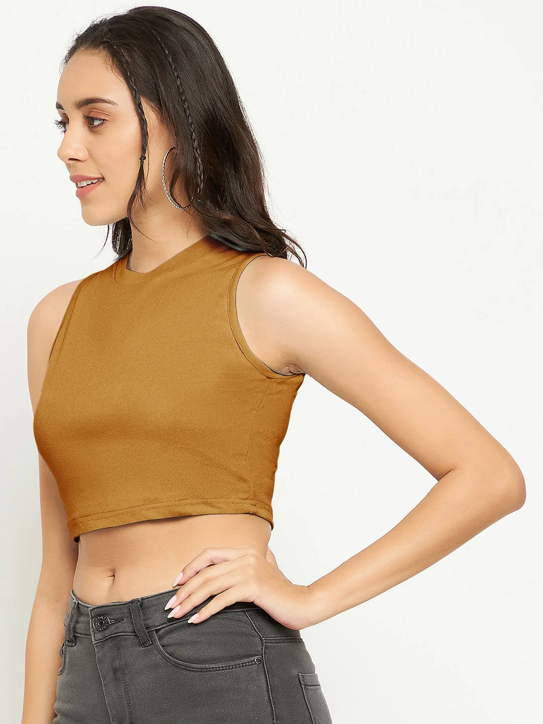 Cotton Stretchable Basic Round Neck Crop Top