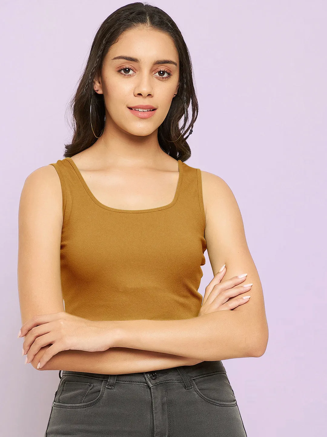 Cotton Stretchable Basic Round Neck Crop Top