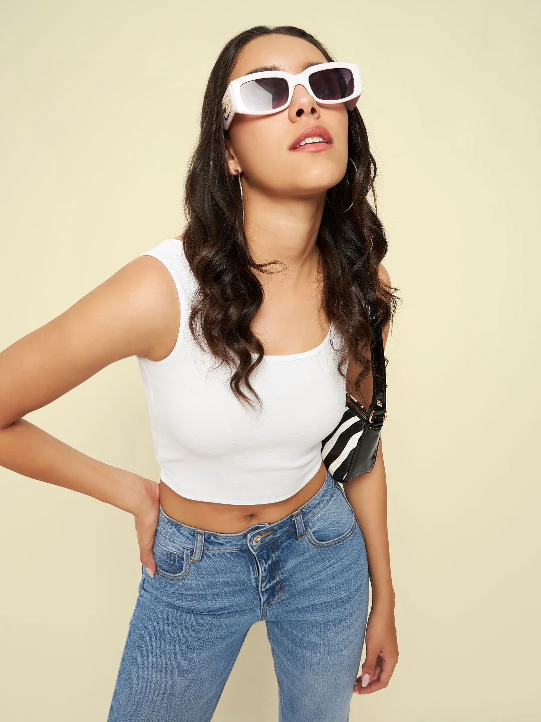 Cotton Stretchable Basic Round Neck Crop Top