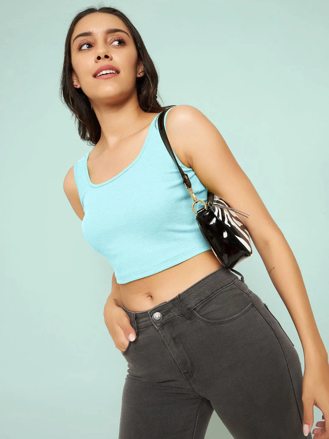 Cotton Stretchable Basic Round Neck Crop Top