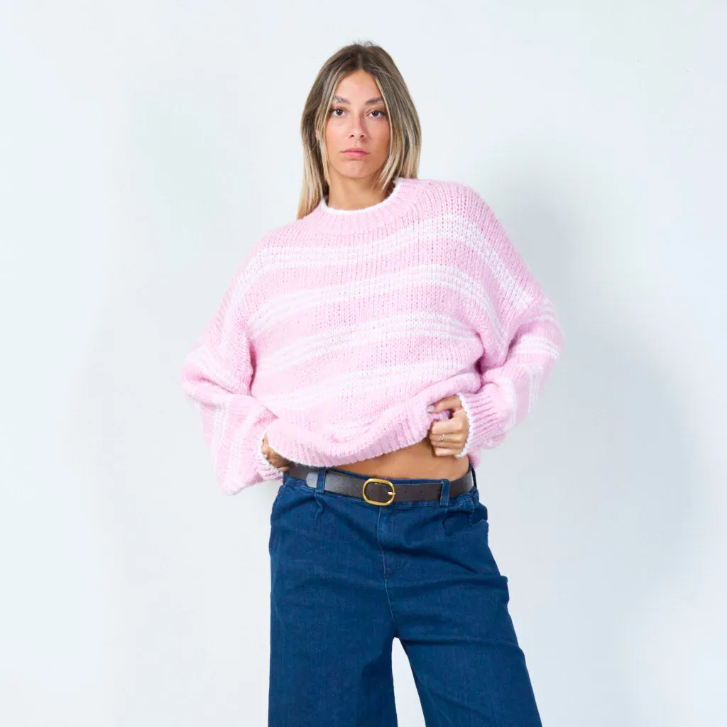 Cozy striped knit sweater wholesale