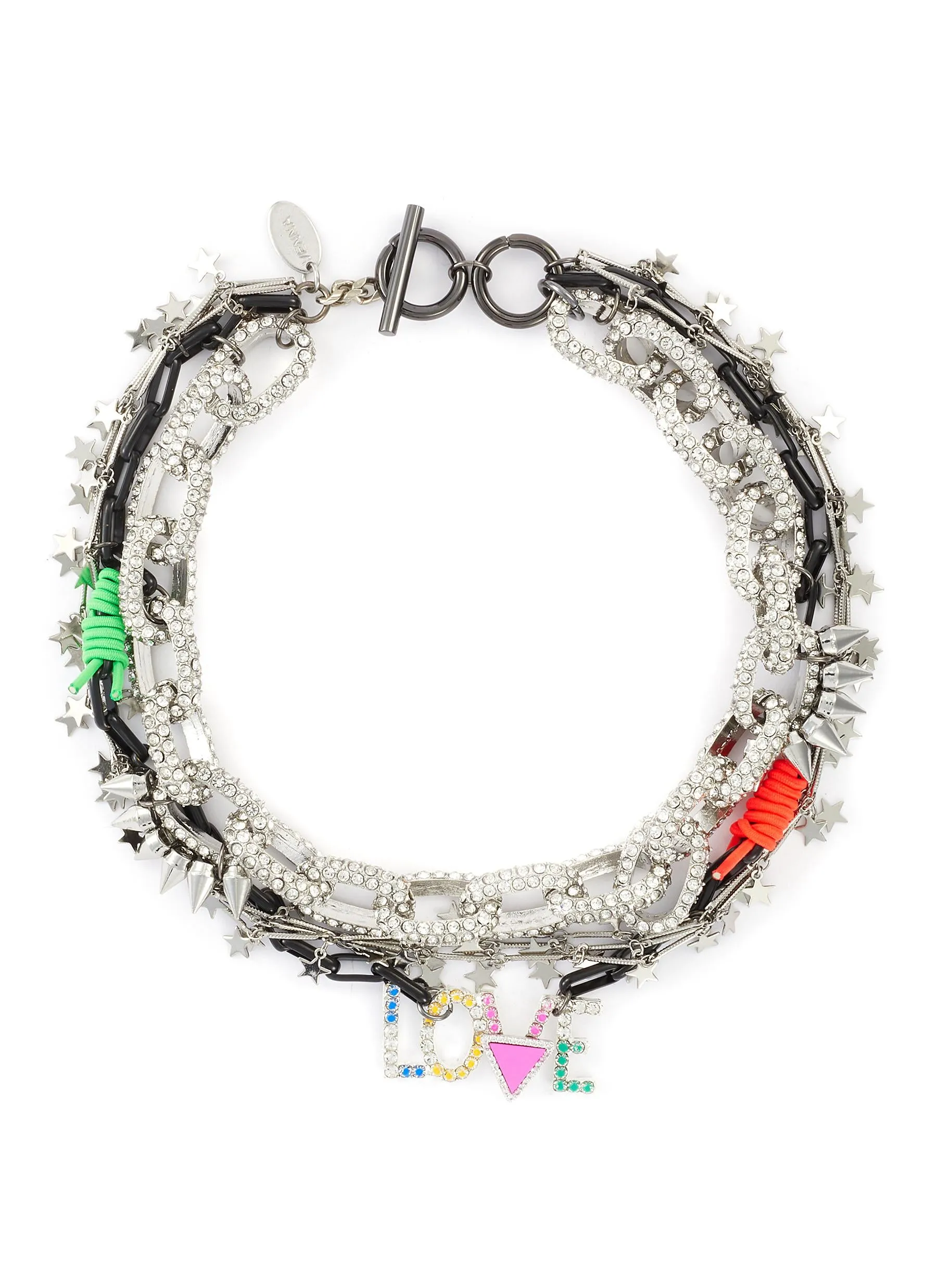 CRYSTAL EMBELLISHED CHAIN LAYERED LOVE NECKLACE