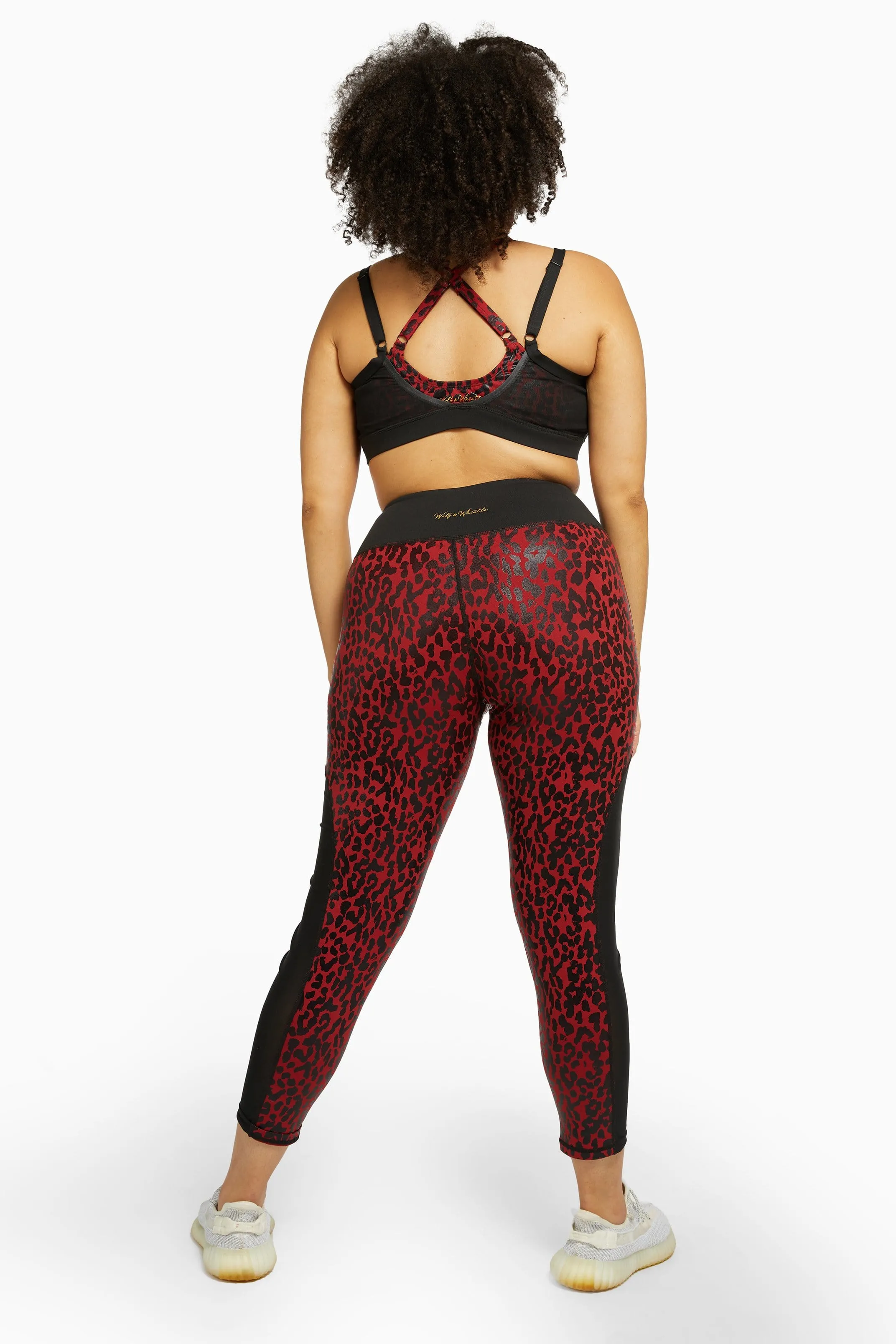 Dark Red and Black Leopard Wet Look Sports Bra Curve