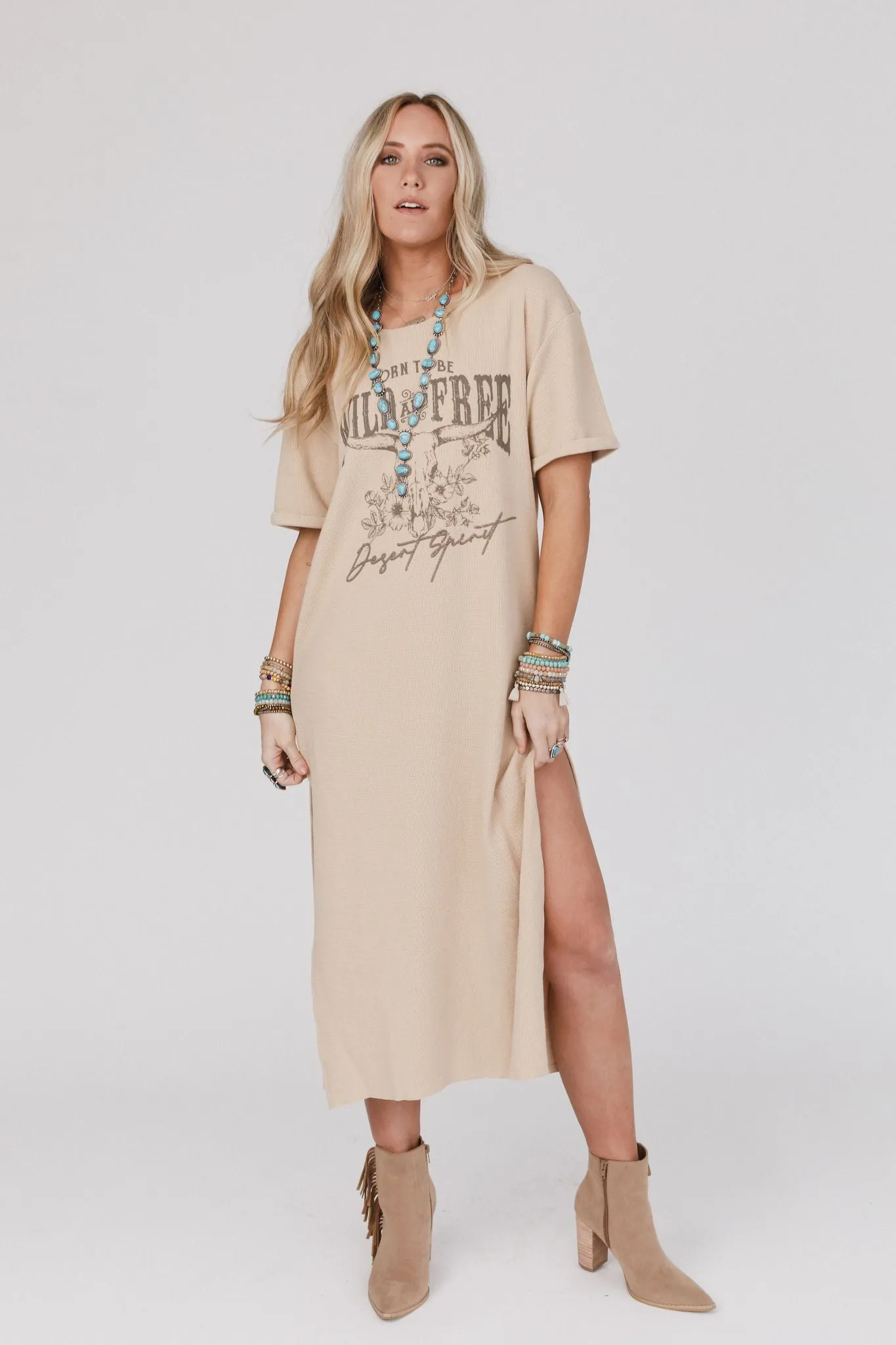 Desert Spirit Graphic Tee Dress - Taupe