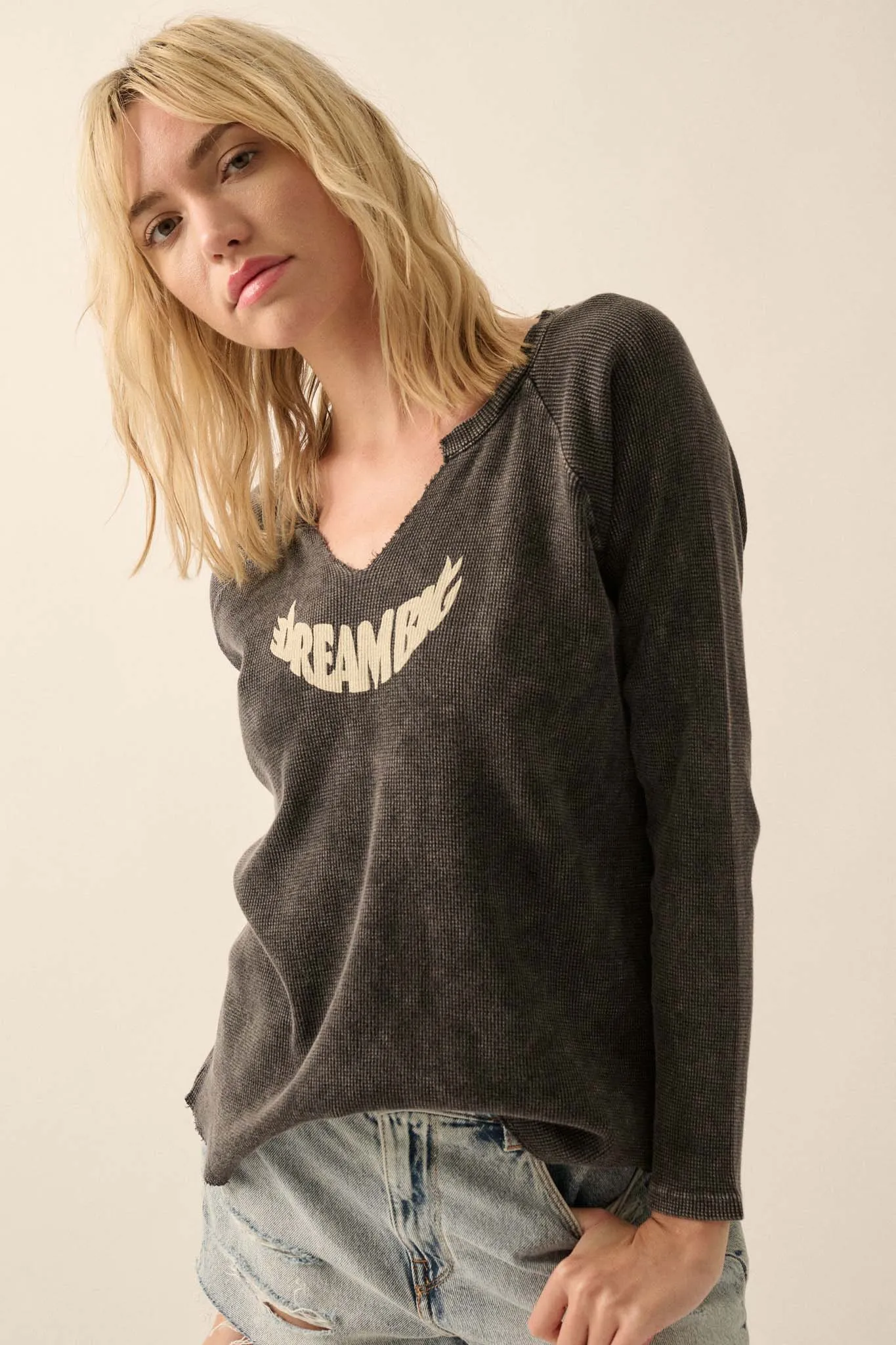 Dream Big Split-Neck Thermal Graphic Top