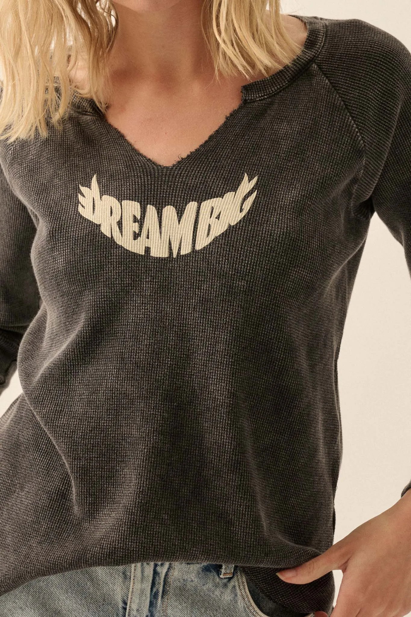 Dream Big Split-Neck Thermal Graphic Top