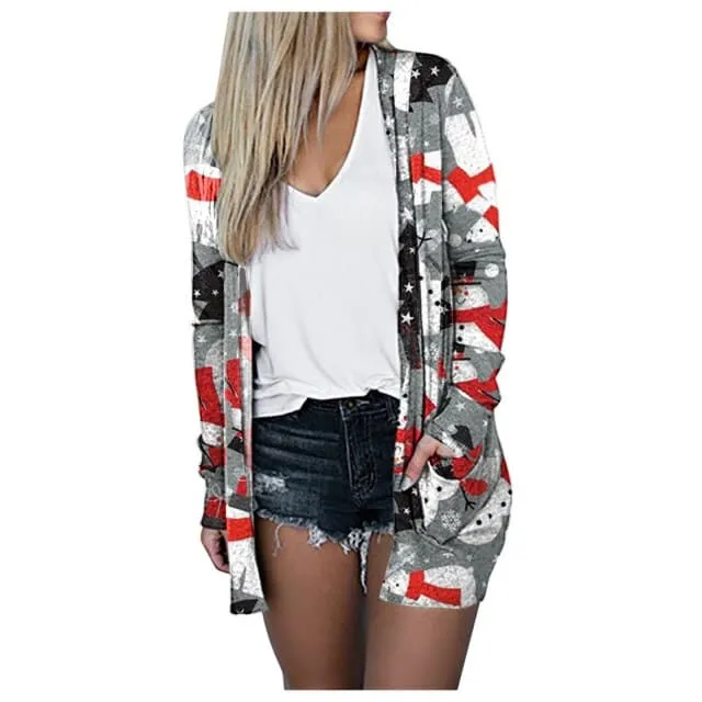 DressBetty - Womens Christmas Print Cardigan Fashion V-neck Long Sleeve Coat Pockets Outerwear Sweater