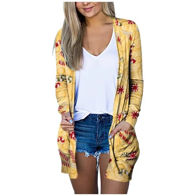 DressBetty - Womens Christmas Print Cardigan Fashion V-neck Long Sleeve Coat Pockets Outerwear Sweater