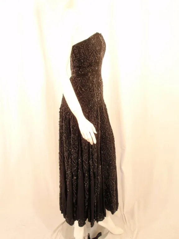 EAVIS & BROWN Black Hand Beaded Strapless Evening Gown