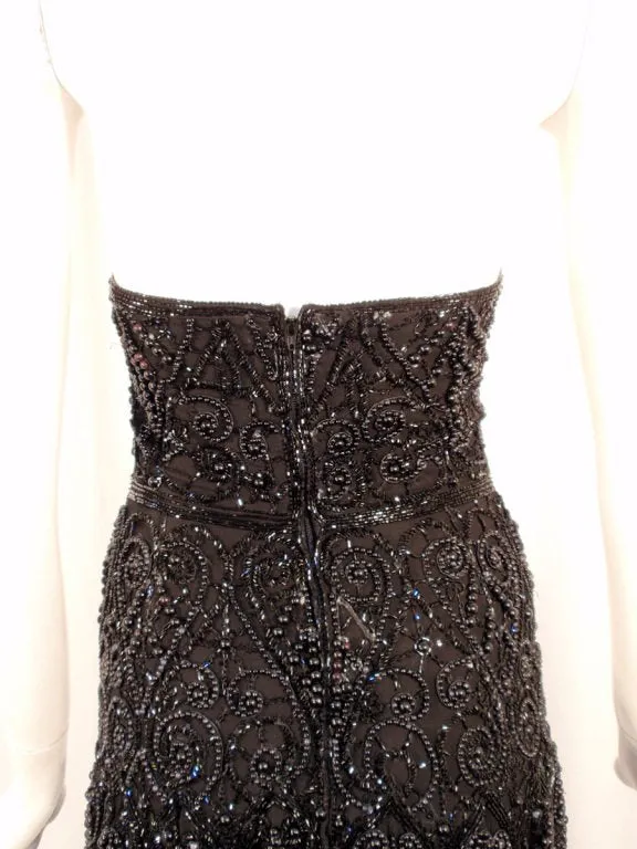 EAVIS & BROWN Black Hand Beaded Strapless Evening Gown