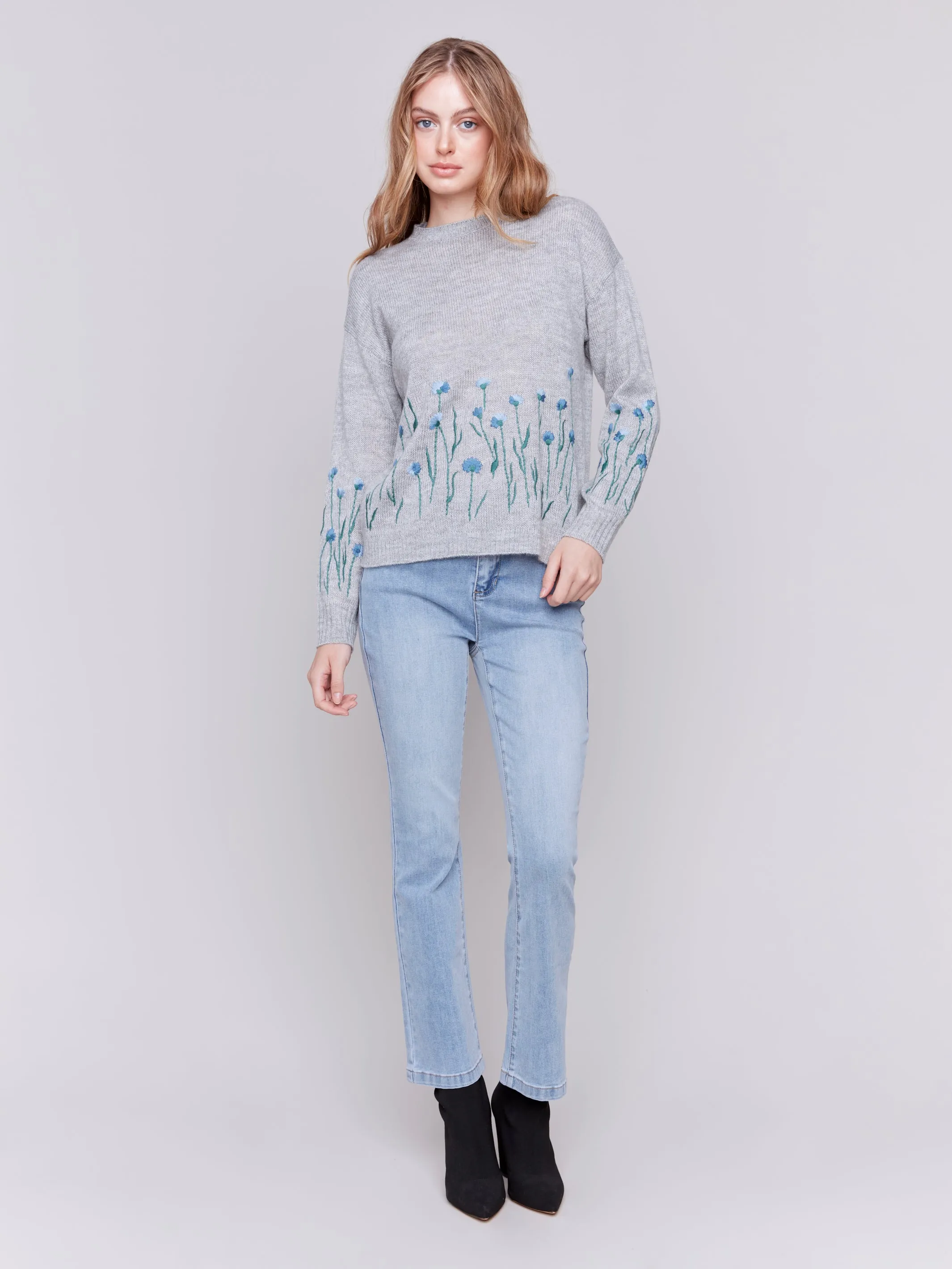 Embroidered Flower Sweater