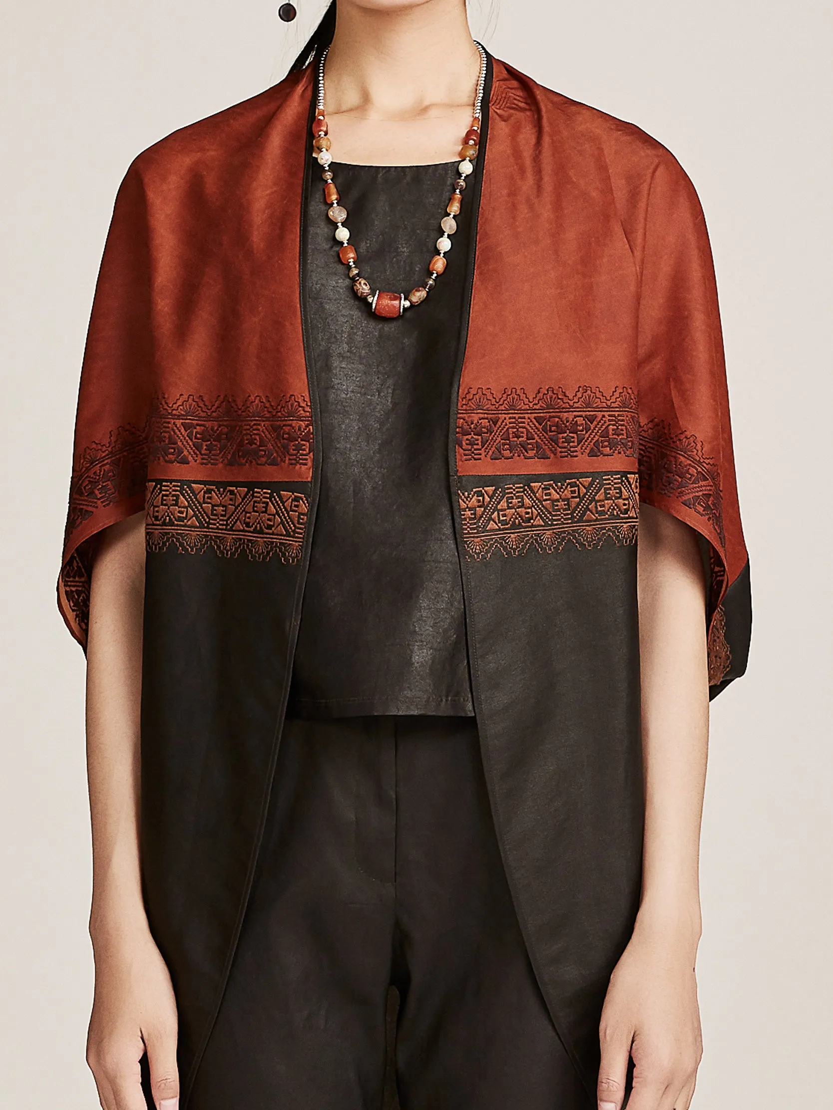 Embroidered Loose TANGY Silk Coat