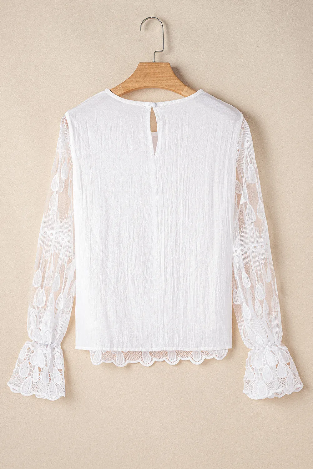 Embroidered Mesh Flounce Sleeve Blouse