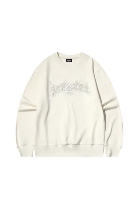 Embroidery Pattern Crew Neck Sweatshirt-Apricot