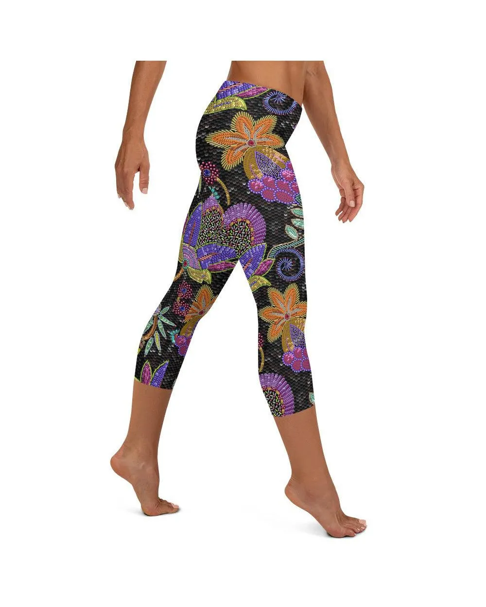 Faux Paillette Flower Capris