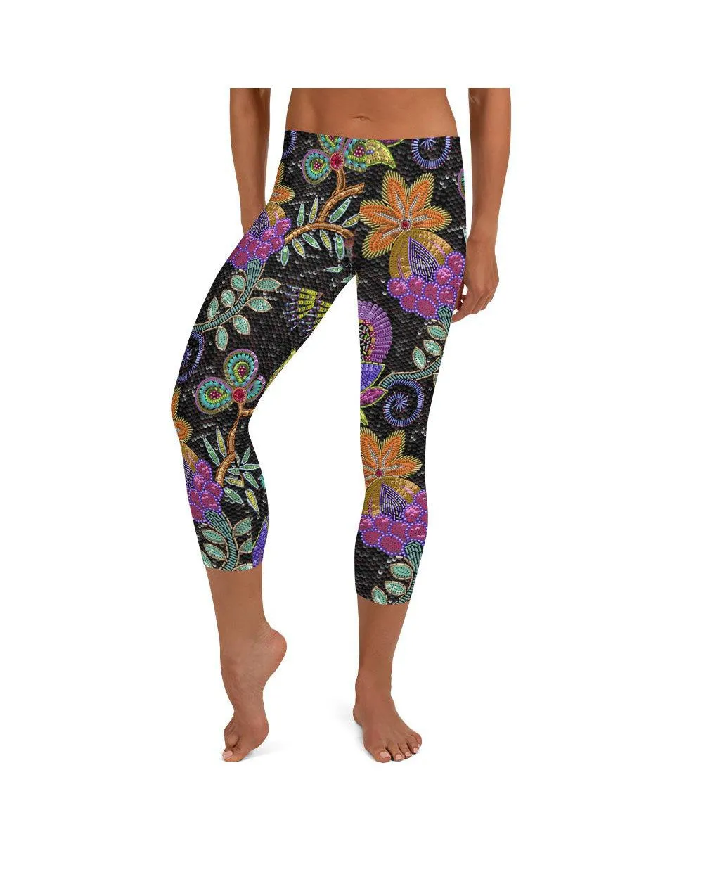 Faux Paillette Flower Capris