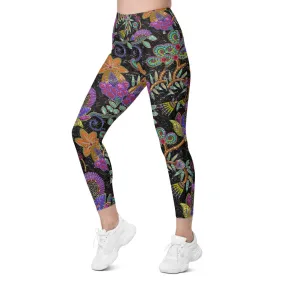 Faux Paillette Flower Leggings with Pockets