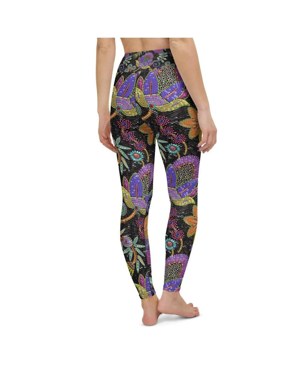 Faux Paillette Flower Yoga Pants