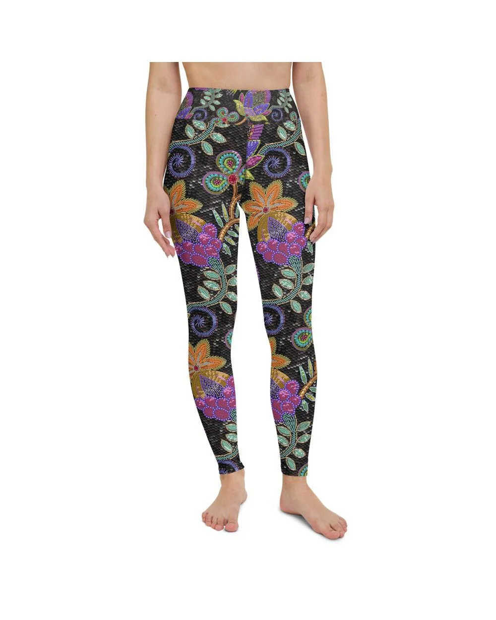 Faux Paillette Flower Yoga Pants