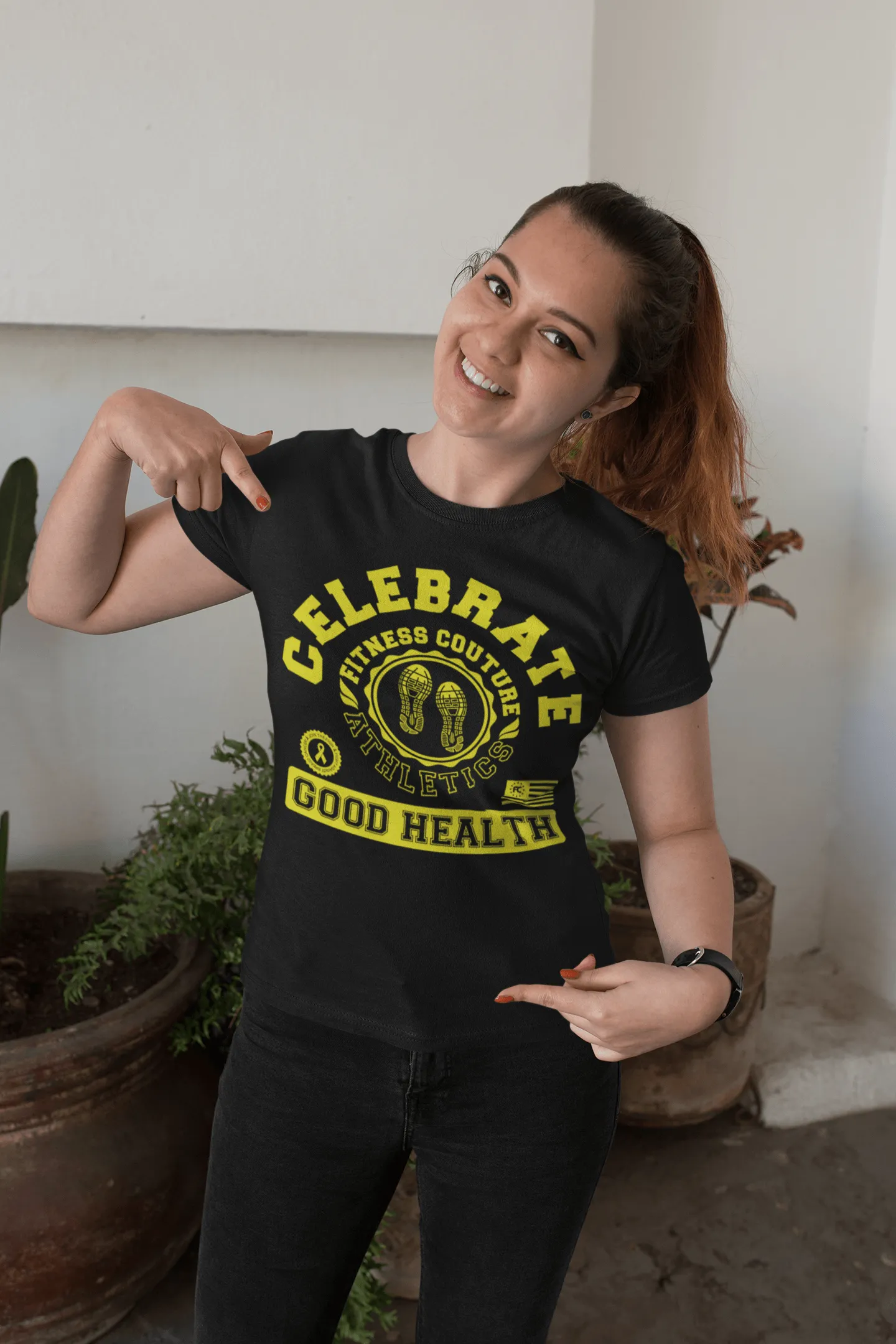 Fitness Couture Athletics - Celebrate Good Health T-shirt Red, Workout, Training "Yellow"