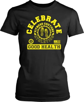 Fitness Couture Athletics - Celebrate Good Health T-shirt Red, Workout, Training "Yellow"